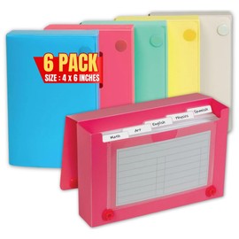 1InTheOffice Index Card Case, 4x6 Index Card Holder, Assorted Colors (6 Pack)