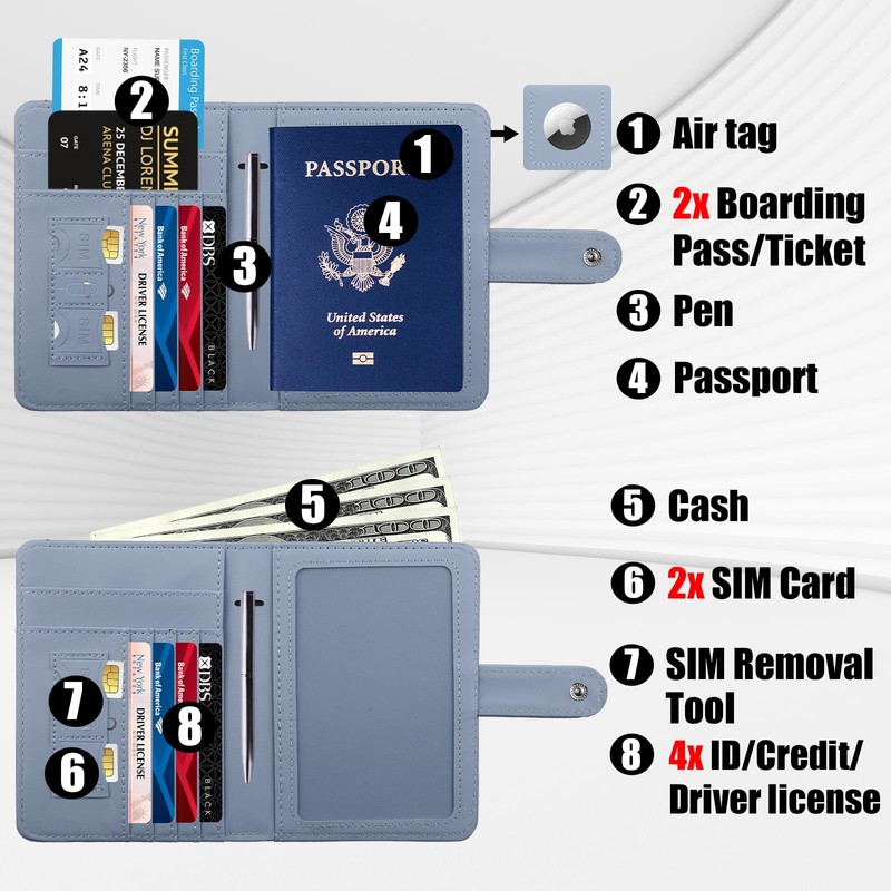 GOAUS Passport Holder for Travel with AirTag Slot Cards Cash