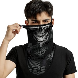 ShopINess Unisex Bandana Gesichtsmaske Schal Gesicht mit Ohrschlaufen Rave Sturmhaube Hals Gamaschen Staubtuch Waschbare Wind Motorrad Maske - Totenkopf Weiß