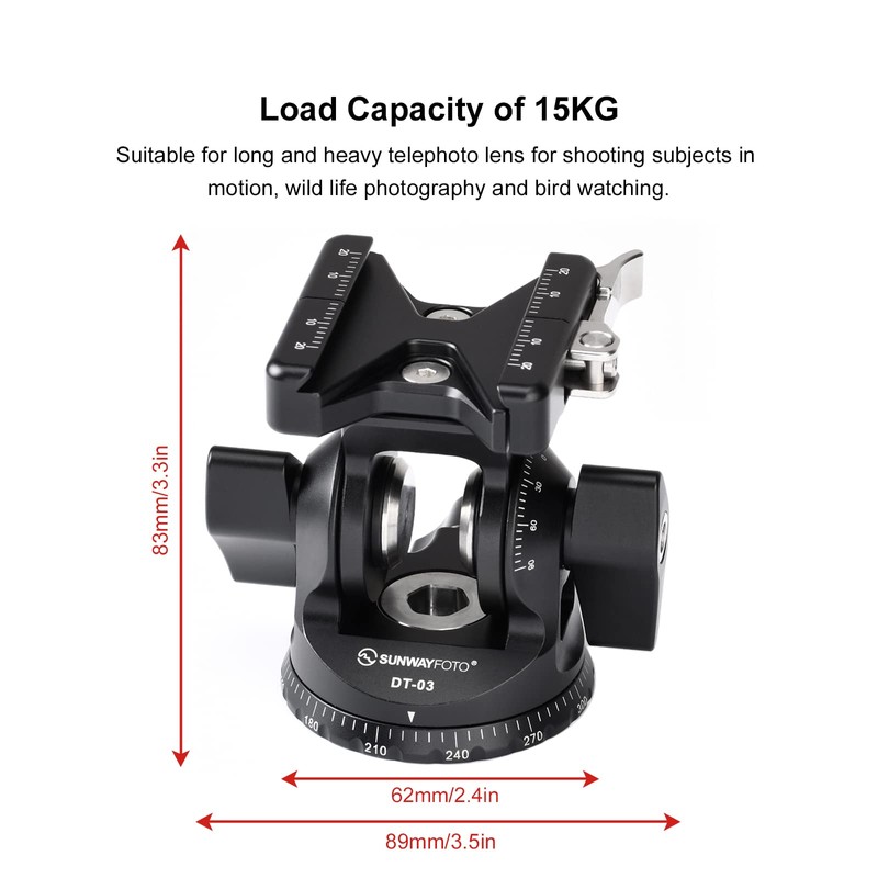 SUNWAYFOTO DT-03 Tilt Head for Monopod and Tripod 33lbs Load