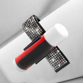 I3DIDEA Elegant Rhinestone Chapstick Holder for Car 1 Pack Bling Car Accessories for Women, Sun Visor Lip Balm Organizer with Multi-Color Crystals (Leopard)