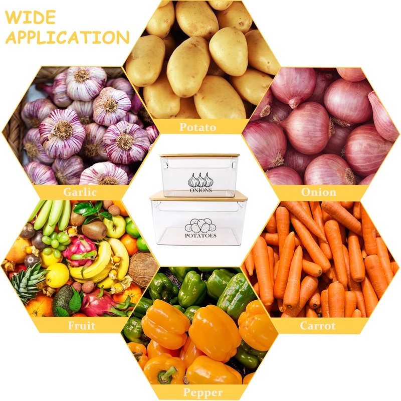 Xbopetda Potato Onion Storage, Potato Bin with Bamboo Lid, Transparent