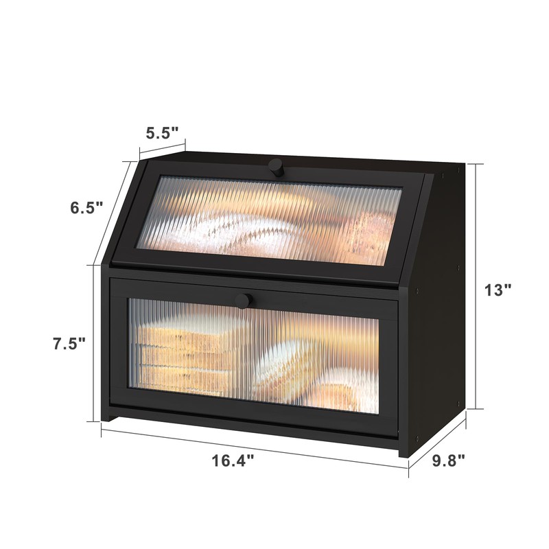 Vriccc Large Bread Box for Kitchen Counter, Double Layer Black