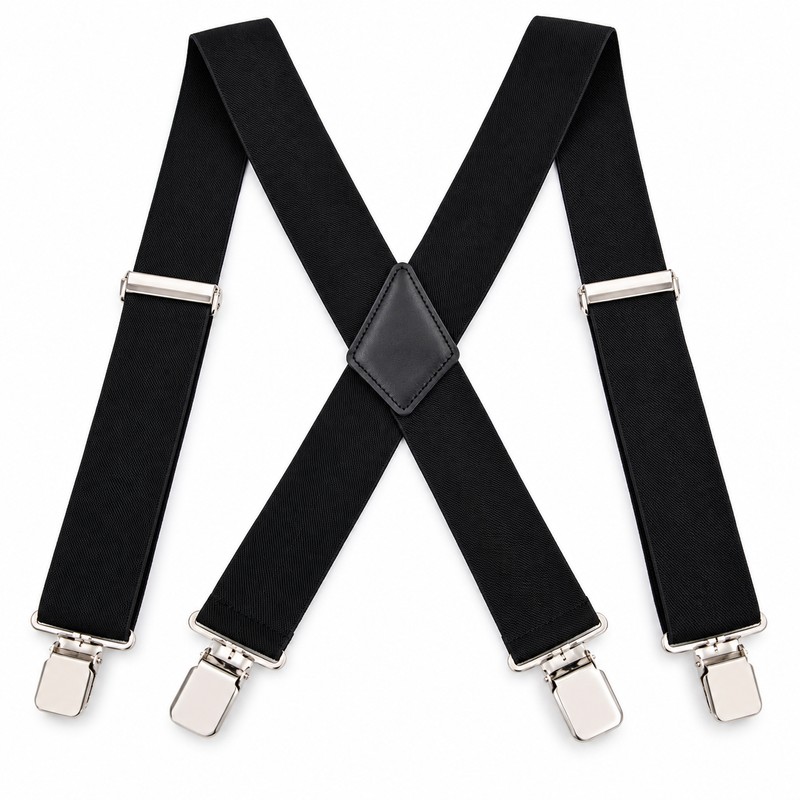 Wide X-Back Suspenders for Men – Adjustable 4-Clip Elastic Straps