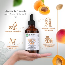HBNO Organic Apricot Kernel Oil - 4 oz (120 ml) Value Size - Natural Apricot Oil, Cold Pressed - Perfect Carrier Oil for Massage, Aromatherapy, DIY, Soap Making, Face, Body, Lips, Hair, Nails