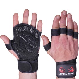 LETHAL MODE Gym Gloves for Men & Women – Weight Lifting, CrossFit, Workout & Cycling Gloves Long Wrist Wrap – Fingerless Grip Gloves Enhanced Performance and Hand Protection (D3, L)
