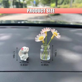ZIMISI Daisy Flower Car Accessories, Mini Cute Rabbit Dashboard Decoration, Aesthetic Plant Car Rear View Mirror Ornament, Funny Vehicle Interior Decorations for Cars Trucks Home Women Girl (Pink)