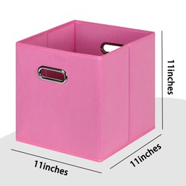HEAYEEG Cubos de almacenamiento plegables negros, caja de almacenamiento de tela, cestas organizadoras con asas dobles para organizador del hogar (rosa)
