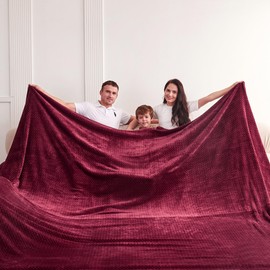 KORBLISS Oversized Blanket 120x120 Inches, Giant Huge Jacquaed Blanket 10'x10' Blanket for Bed, Travel and Camping, Extra Large Big Soft Blanket Fits The Whole Family and Outdoor, Red Leaf