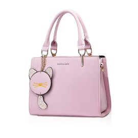 NICOLE & DORIS Small Handbag Women's Cute Shoulder Bags PU Leather Shoulder Bag Mini Handbag Girls Messenger Bags Crossbody Bag with Cat Pendant, pink