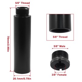 Waziaqoc 2Pcs Mic Stand Extension Tube, 3/8" Female to 5/8" Male Microphone Extension Pipe Extender, Mic Extension RodAccessories for Desk Boom Arm Stands (Black)