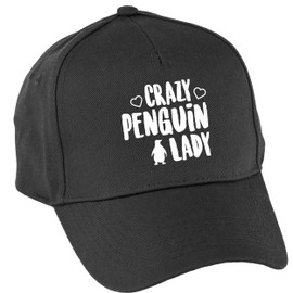Hippowarehouse Crazy Penguin Lady Baseball Cap hat Premium Printed 5 Panel OneSize Adults Black