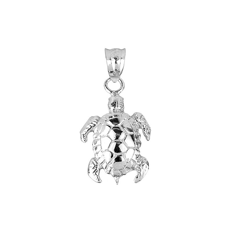 925 Sterling Silver Detailed Turtle Shell Charm Pendant Necklace, 16"