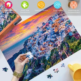 HUADADA Puzzle 1000 Pieces, Impossible 1000 Puzzle, Clever Puzzles Santorini Jigsaw Puzzle 1000 Pieces Adults