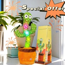 EMOIN Dancing Cactus Toy, Talking Singing cactus Toys, Repeats & Recording What You Say, Mimicking Interactive toy, Interesting Birthday Gift - Color: Straw hat cactus