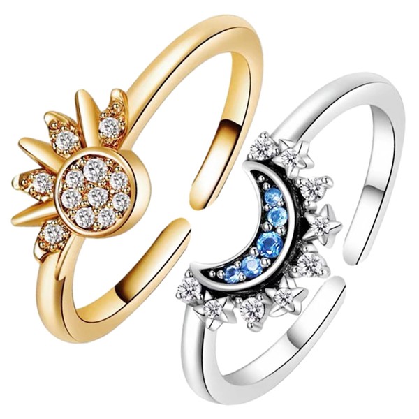 DALAETUS 2 Pcs Celestial Sun and Moon Ring Set, Adjustable