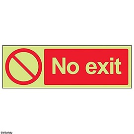 V Safety Glow In The Dark No Exit Prohibition Sign - 300mm x 100mm - Rigid Plastic