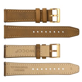 WOCCI 20mm Elite Watch Strap, Top Grain Leather, Quick Release, Golden Buckle (Sand)