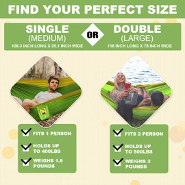 SZHLUX Camping Hammock Double & Single Portable Hammocks with 2 Tree Straps, Great for Hiking,Backpacking,Hunting,Outdoor,Beach,Camping