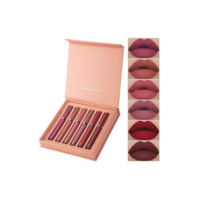 6 Colores Labiales Líquidos Mate Larga Duración Pintalabios