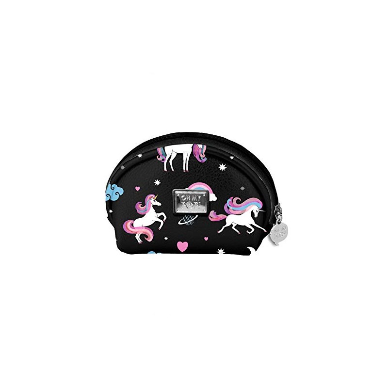Oh My Pop! Unicorn-Oval Coin Purse, Black, 11.5 x 9