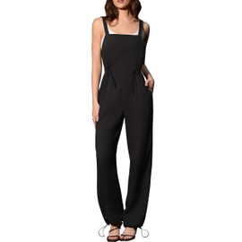 BMJL Womens Black Jumpsuits Casual Loose Rompers Sleeveless Wide Leg Pants Overalls Summer Outfits with Pockets(Black,S)
