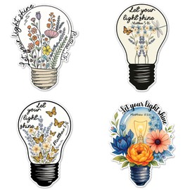 WICVIC 4 Pcs Let Your Light Shine Sticker Pack Christian Faith Vinyl Decals Positive Quotes Stickers Water Bottle Phone Laptop Guitar Bike Notebook Journal Birthday Gifts for Teens Adults