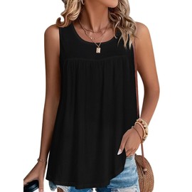 CHICALLURE Summer Tops for Women Round Neck Tshirt Loose Tank Tops Basic Casual Camisole(Black,XL)