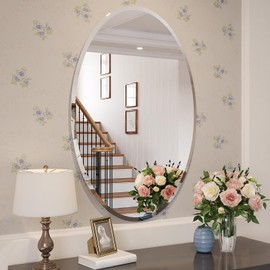 Mestikits Frameless Oval Mirror, 24x36 Inch Beveled Bathroom Mirrors for Over Sink, Tempered Glass Oval Mirrors for Vanity, Living Room, Bedroom, Entryway