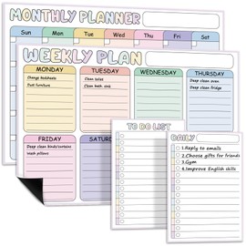 Naozinebi 4 Pcs Magnet White Board Calendar Dry Erase Set Monthly Weekly Daily to Do List Planner Whiteboard for Wall Fridge Family Command Center Chore Chart for Office Classroom School Organizer