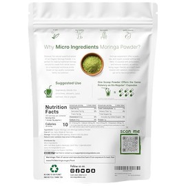Moringa Powder Organic (Moringa Oleifera), 2 Pounds (32 Ounce), Rich in Natural Antioxidants, Multi Vitamins and Minerals for Green Drinks and...     