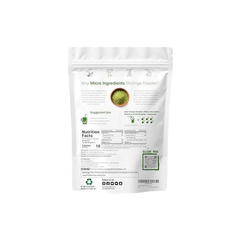 Moringa Powder Organic (Moringa Oleifera), 2 Pounds (32 Ounce), Rich