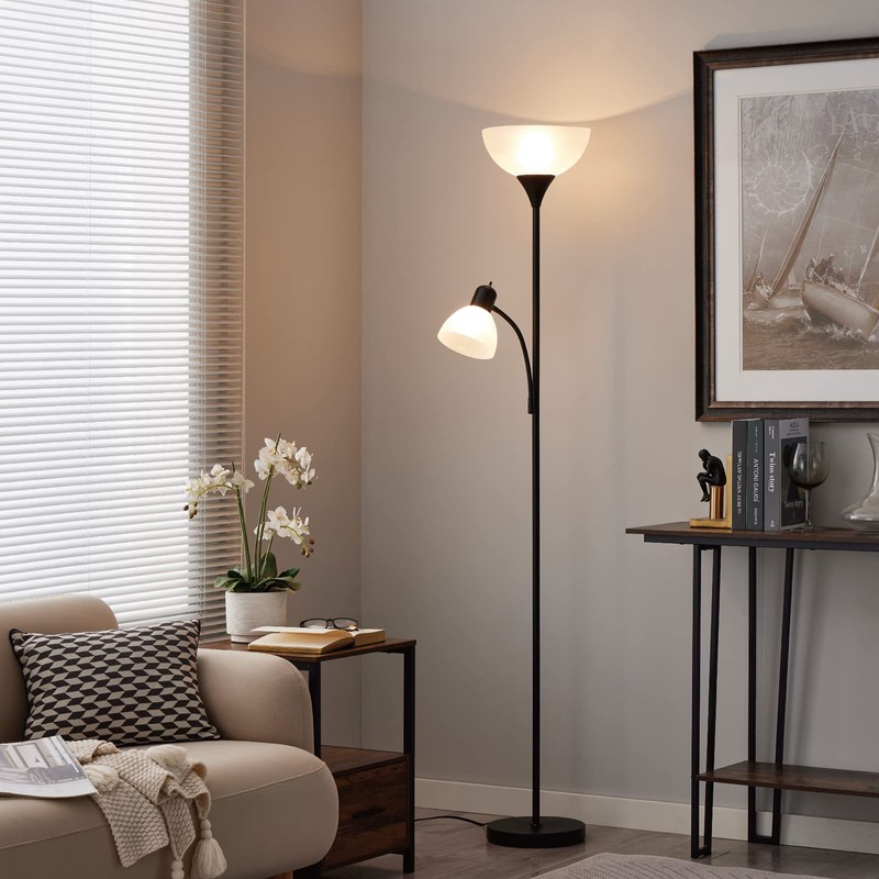 HonoDing Adjustable Silver Floor Lamp with Reading Light Susan Modern