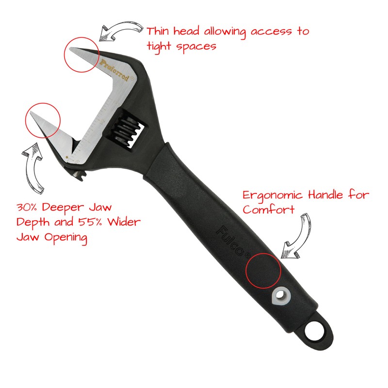 Proferred Plumbing Adjustable Wrench, Black Phosphate Finish, 4 Available Size