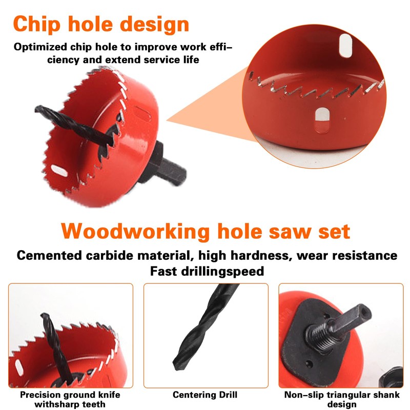 11 Piece Hole Saw Set, 19-64 mm Drill Hole Saw