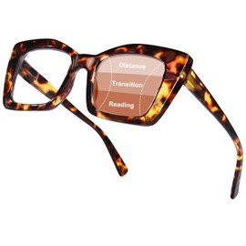 FONHCOO Progressive Reading Glasses for Women Oversized Oprah Style Blue Light Blocking Computer Readers With Spring Hinge(Tortoise 1.5)