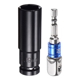 uxcell 1/2" Drive 19mm 6-Point Deep Sockets 3" Length with 1/2" to 1/4" Hex Shank Adapters Electroplated, CR-V Steel Socket Adapter Accessory Set Kit for Hex Bolts Nuts