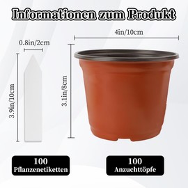 Anzuchttöpfe,Blumentopf Klein,Blumentöpfe,Pflanzentopf,100 Stück Anzuchtkasten Plastik 10cm,Pflanztöpfe Anzucht Aufzuchttöpfe mit 100 Stück Pflanzenschilder Zum Beschriften,Pflanzschilder Pflanztopf