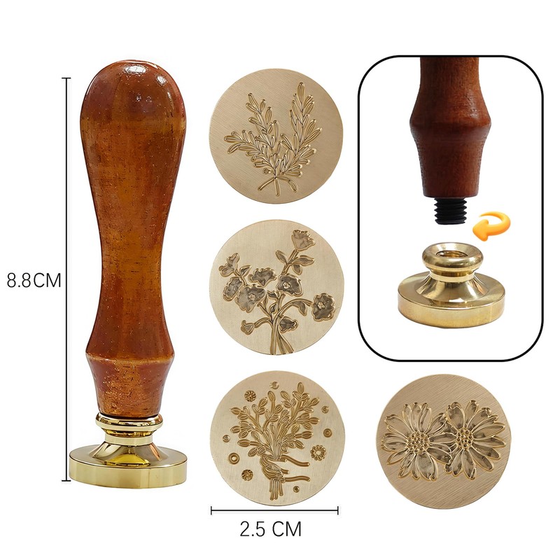 DBEFTLI 4-Piece Botanical Wax Seal Stamp Set – Interchangeable Solid