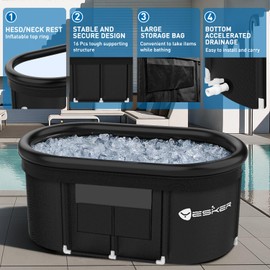 Yesker 110-Gallon Oval Ice Bath Tub with Storage Bag, Multi-Layered Portable Cold Plunge Tub with Cover, Drop-In Bathtub Foldable for Athletes, Home Gym, Outdoor Use