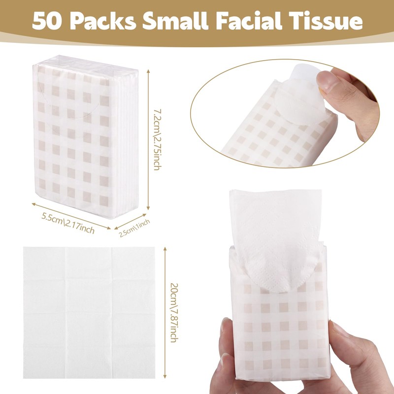 NatNarr 50 Pack Pocket Tissues, 3 Ply Ivory Gingham Travel