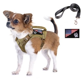 Tactical Dog Harness with Leash Tactical Puppy Vest with Rubber Handle K9 Military Adjustable Pet Harness for Outdoor Training XS Dog Harness (Brown Harness with Leash)
