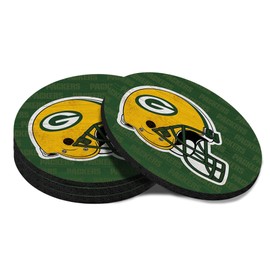 Malogtan Coasters for Drinks，Green Yellow Design Cup Coasters Set of 4 for Tabletop,Coffee Table，Drinking Coaster for Sport Football Fans，Non-Slip Rubber Base - 4 Inches