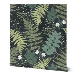 Removable Wallpaper 3ft x 2ft - Forest Ferns Woodland Fern Botanical Greenery Dark Green Naturalist Academia Custom Pre-Pasted Wallpaper by Spoonflower