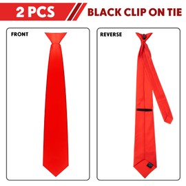 2 Pieces Men's Clip on Ties 20 Inches Solid Color Clip on Ties Pre Tied Neckties for Office Uniforms(Red)
