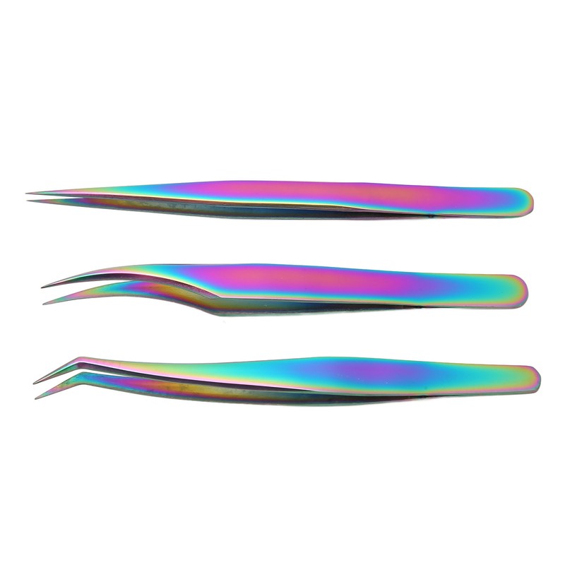 3PCS Eyelash Tweezers Stainless Steel Lash Tweezers Set False Eyelash