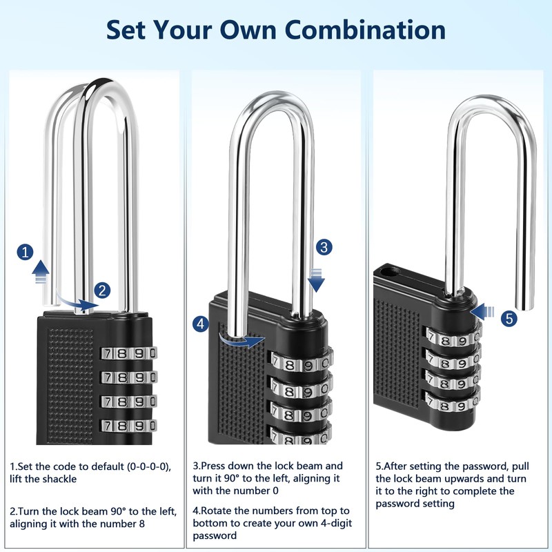 Oderra Padlock, 4 Digit Combination Padlock, Long Outdoor Padlock, Designed