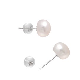 13-14MM Freshwater Cultured Half Round Button Pearls Stud Earrings, Sterling Silver Earrings for Women