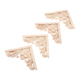 Furniture Applique, 8x8cm/3.15"x3.15", Wood Carved Corner Onlay Unpainted Frame Decal for Wall Cabinet Door Bed Dresser Mirror Decoration(4-Pack)