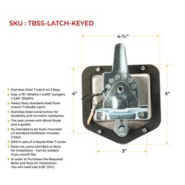 Mytee Products (4 Pack) Stainless Steel Tool Box Lock with Two Keys Each - Truck Trailer RV Door Latch with Gasket T-Handle - Highly Polished Stainless Steel